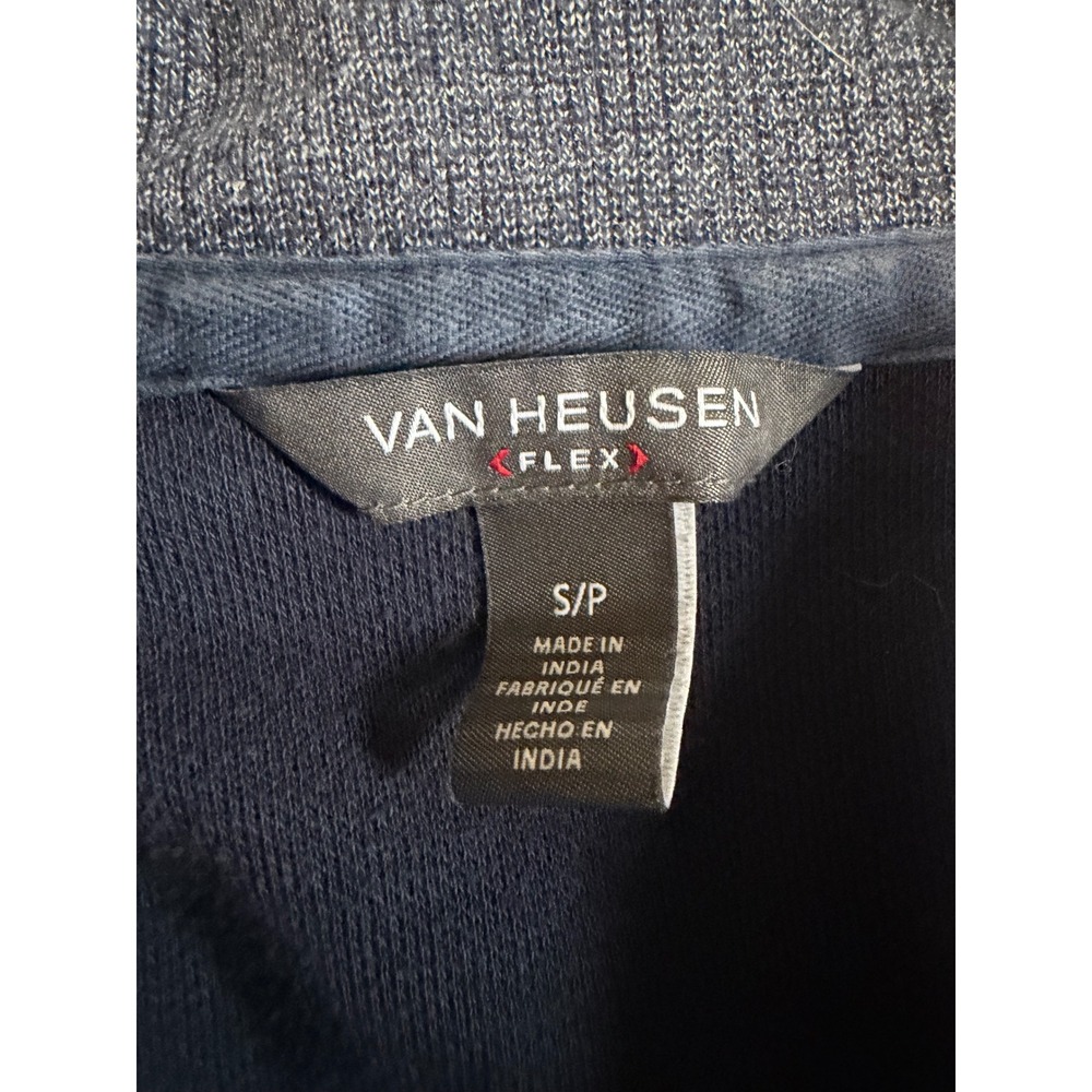 Van Heusen Flex Mens Small Blue Heather Quarter Zip Pullover Mock Neck Sweater - Picture 2 of 5